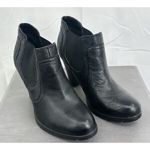 BOC Born High Heel Ankle Boots Womens 8 Black Leather‎ Lug Sole Chelsea Bootie